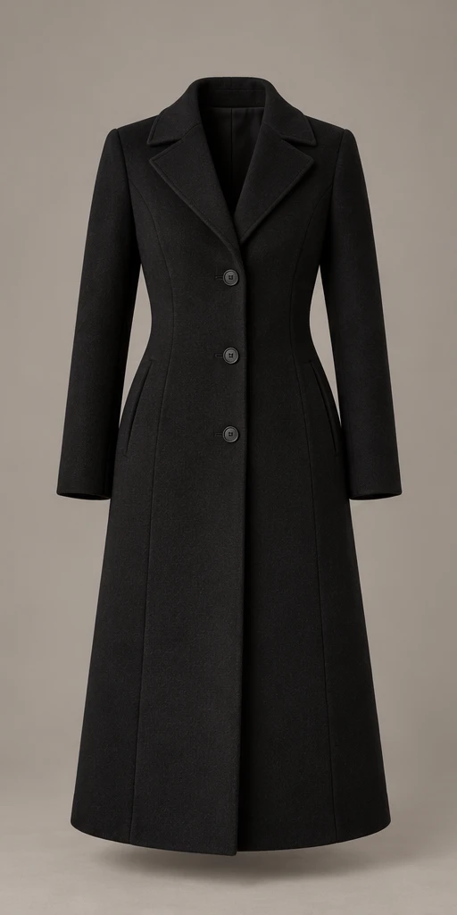 The Ascot Coat in Black, front view